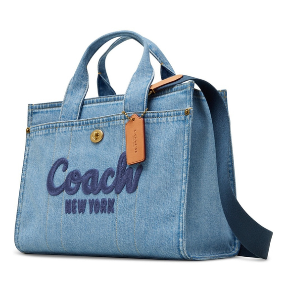 NEW Coach Large Denim Cargo Tote CR657 Blue Jeans Logo Embroidery Bag NWT - Picture 6 of 6